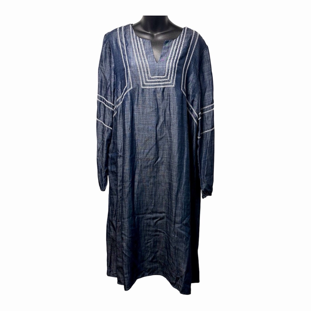 J.Jill Pure Jill Whipstitched Embroidered Dress Sz L English Wash Boho NWT